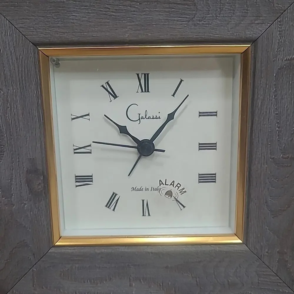 Desk Clock Galassi Wood Square Frame Made In Italy Standing EUC